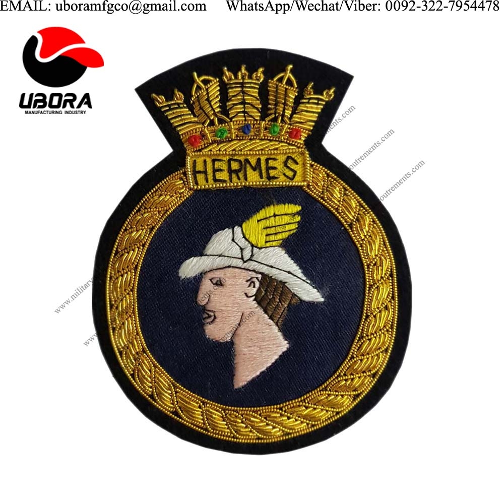 bullion Wire RN HMS HERMES CLASSIC HAND MADE BULLION WIRED BLAZER Patch Badge 9cm (2) Bullion wire 